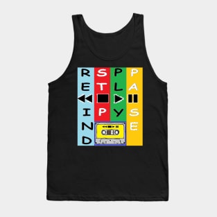 Vintage Cassette Tape Rewind Stop Play Pause by LowEndGraphics Tank Top